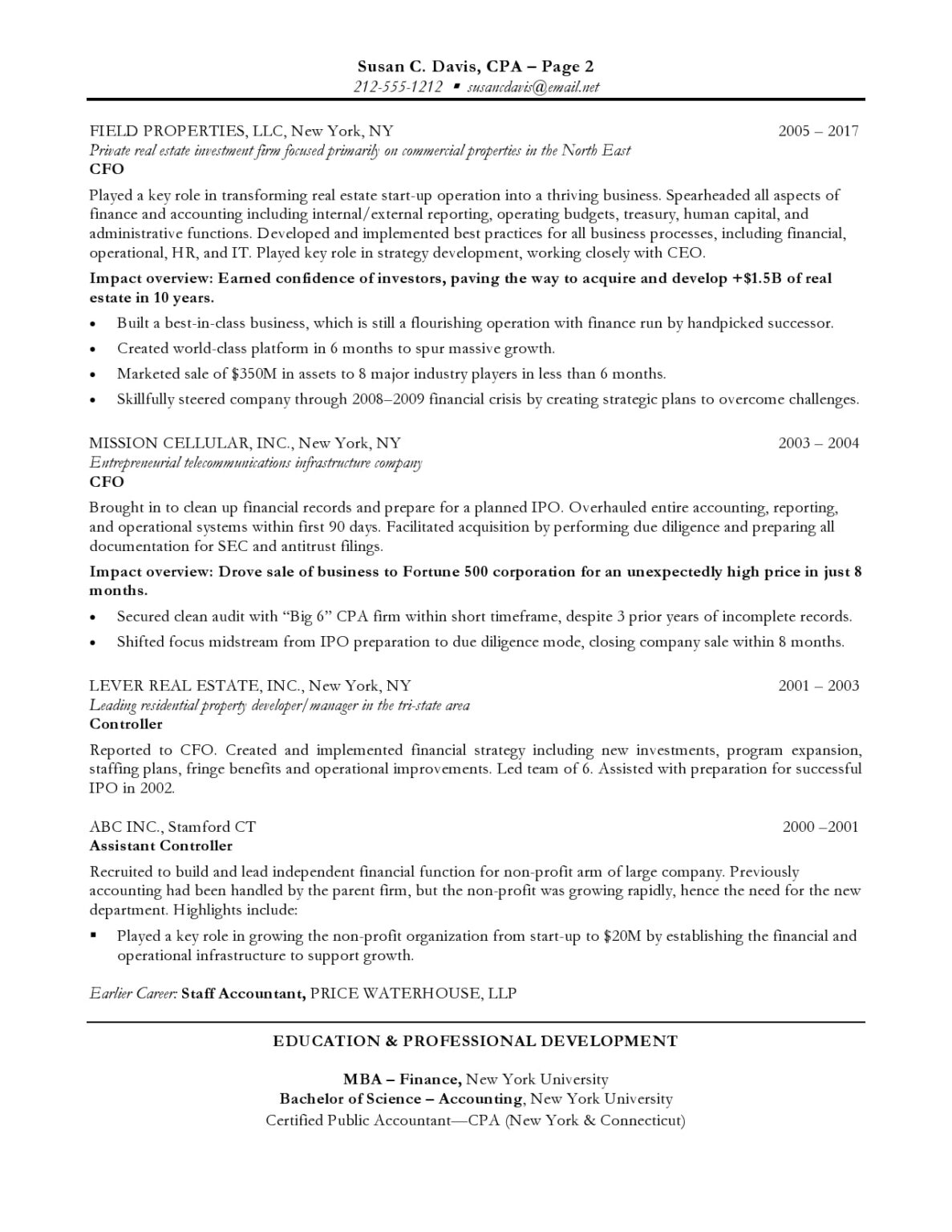 Chief Financial Officer - Resume Sample | Blue Sky Resumes