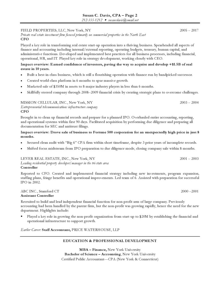 Chief Financial Officer - Resume Sample 