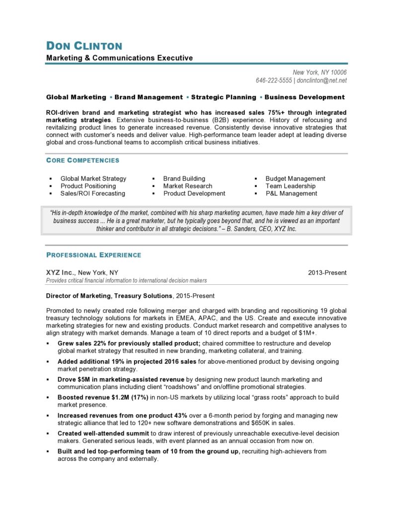 Marketing Director resume page 1