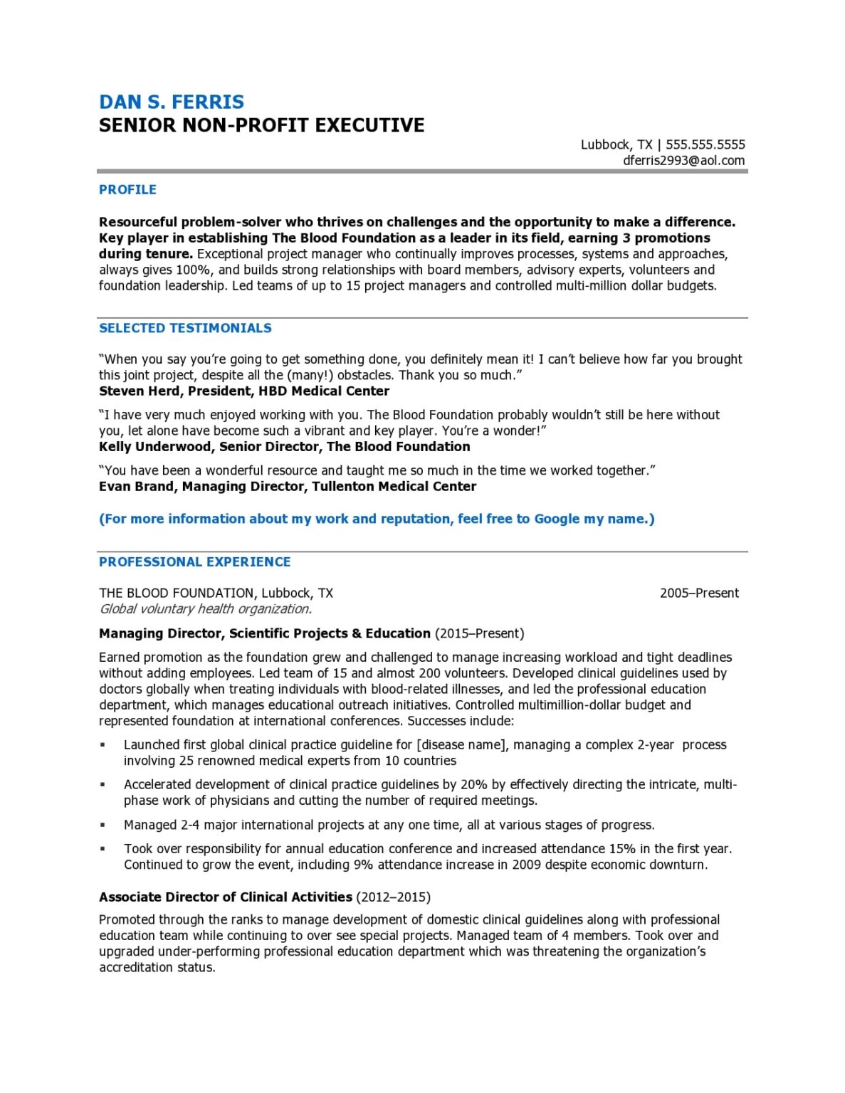 Program Director - Resume Sample | Blue Sky Resumes