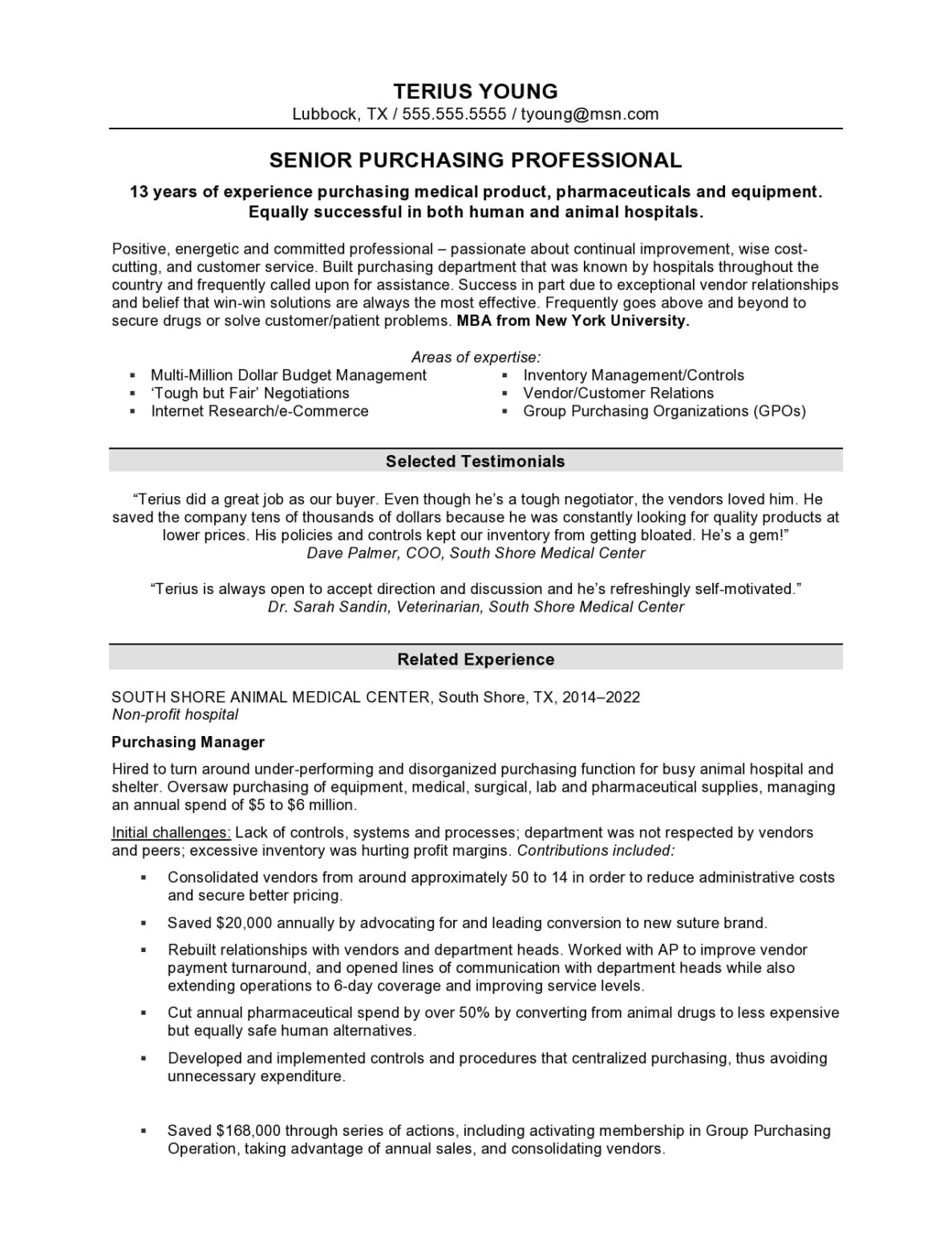 Purchasing Manager - Resume Sample | Blue Sky Resumes