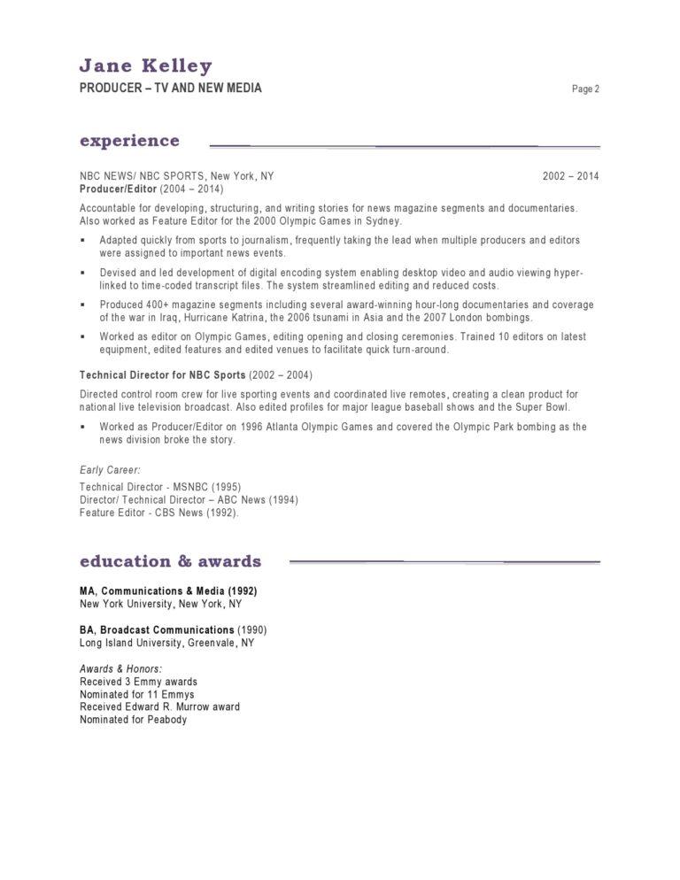 TV/New Media Producer - Resume Sample | Blue Sky Resumes