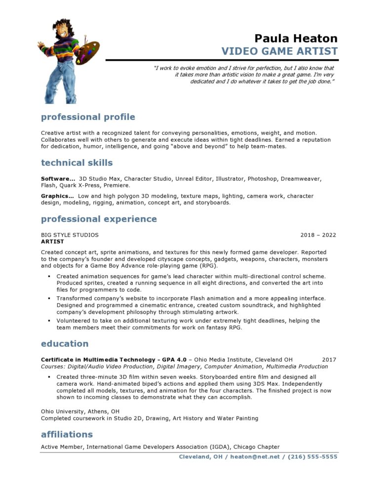 how to write video games in resume